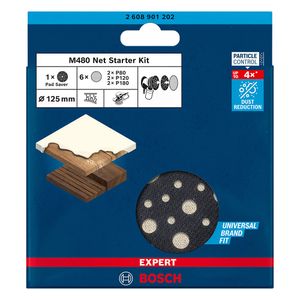 Kit 6 Discos de lija EXPERT M480 125mm 2xG80 2xG120 2xG180 + 1 plato