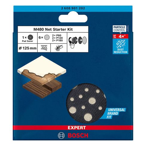 Kit 6 Discos de lija EXPERT M480 125mm 2xG80 2xG120 2xG180 + 1 plato