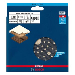 Kit 6 Discos de lija EXPERT M480 150mm 2xG80 2xG120 2xG180 + 1 plato