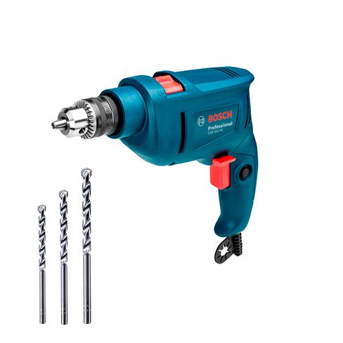 Taladro percutor 3/8" Bosch GSB 450 RE 450W 110V con 3 Brocas