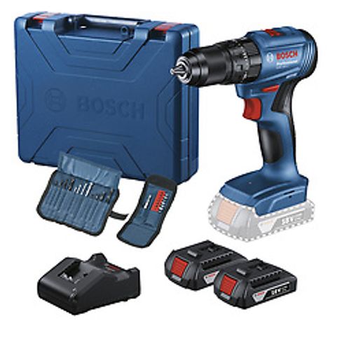 Taladro percutor atornillador 1/2" Bosch GSB 185-LI 18V 2 bat, 23AC y maletín